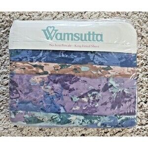 Vintage Wamsutta Architecture King Fitted Sheet NEW NOS Abstract Colorful 90s